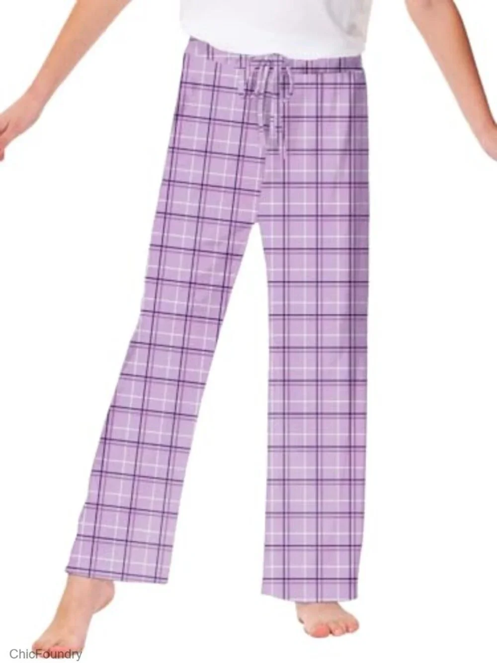 Girls Plaid Wide Leg Pants Drawstring Elastic Waist Lounge Pajama Bottoms